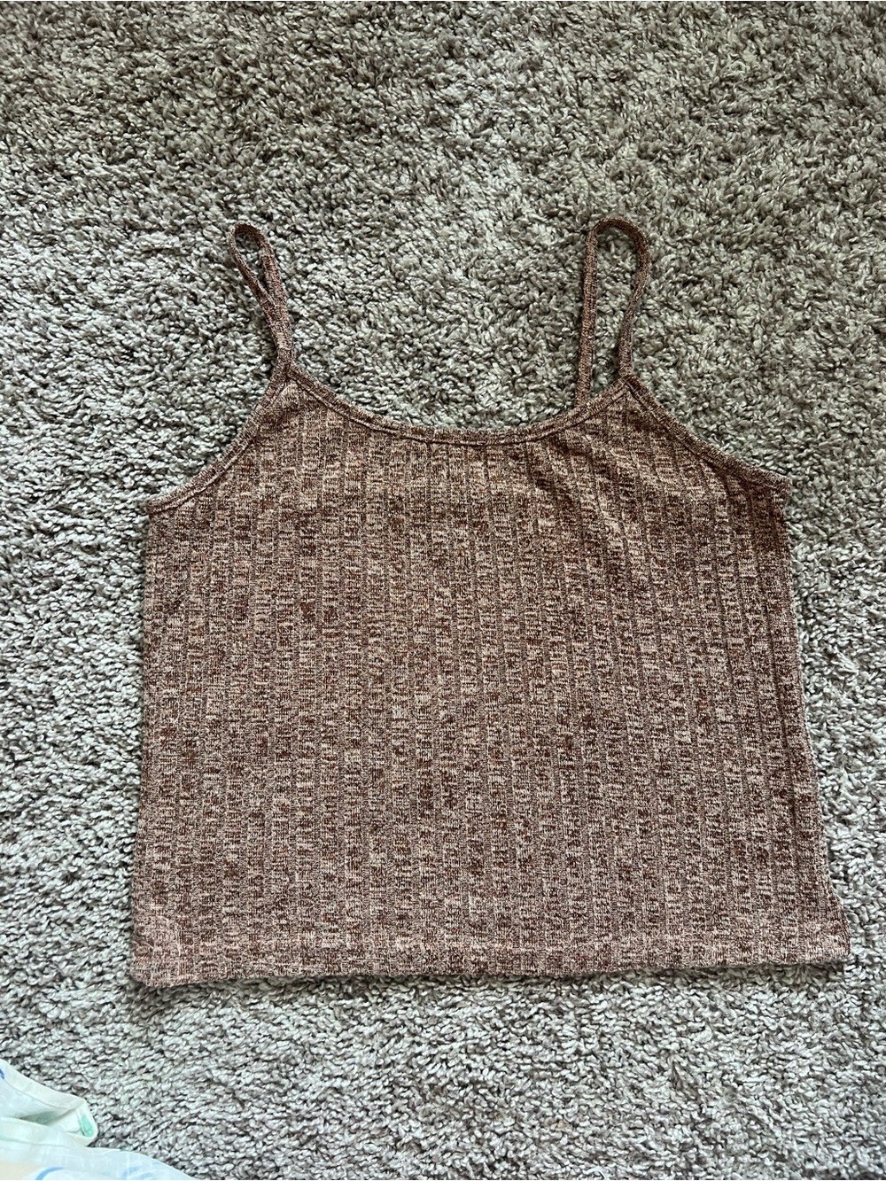 Ribbed Spaghetti Strap Tank Top - Brown